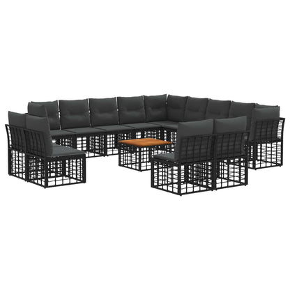 Buiten bankenset 14 pcs Zwart en Donkergrijs Polyester