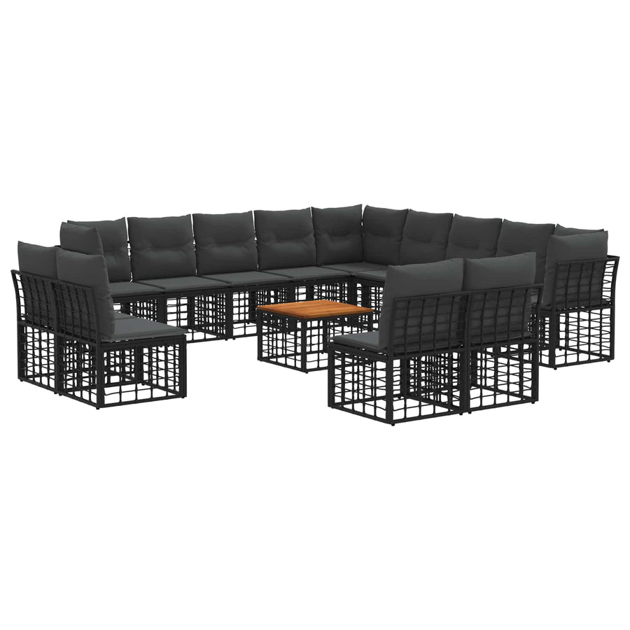 Buiten bankenset 14 pcs Zwart en Donkergrijs Polyester