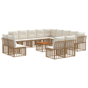 Tuinset 14-delig poly rattan acaciahout crème wit