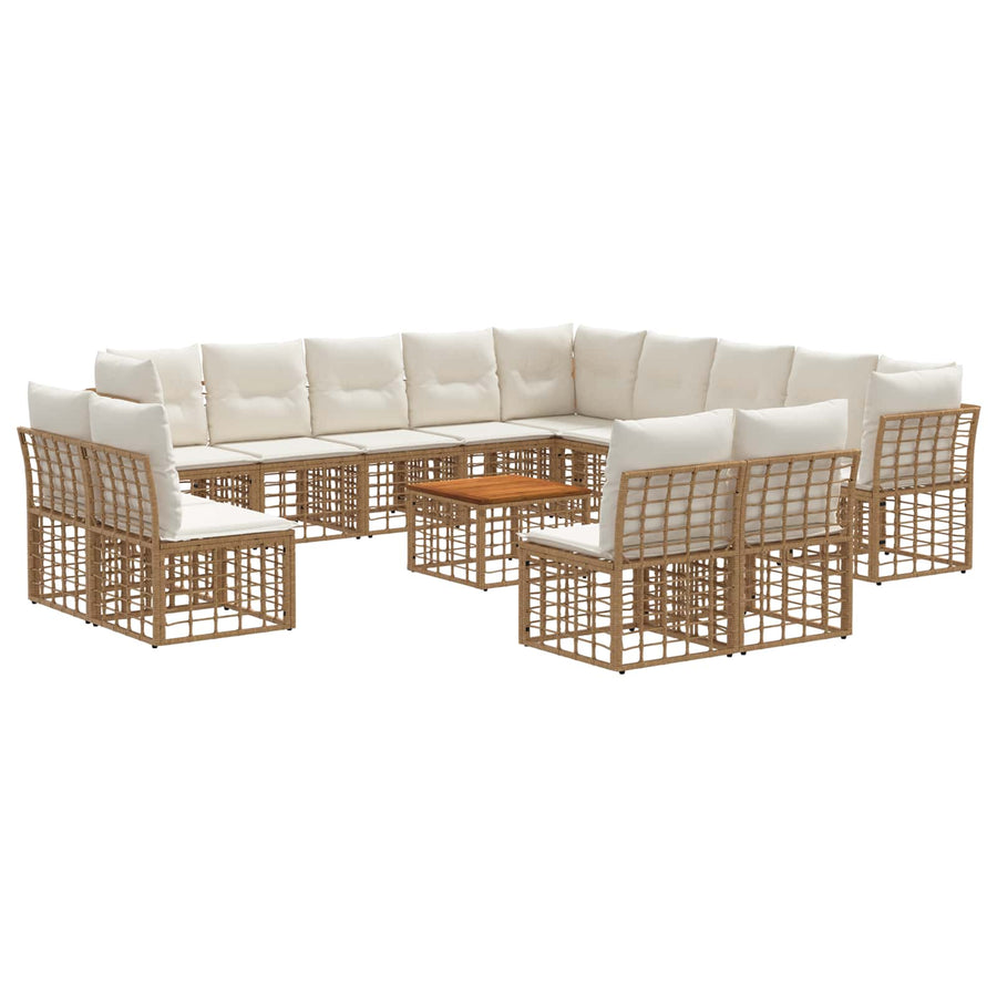 Buiten bankenset 14 pcs Natuurlijk en Crème Wit Polyester