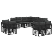 Loungeset poly rattan zwart donkergrijs 11 personen
