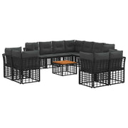 Loungeset 11 personen poly rattan zwart donkergrijs