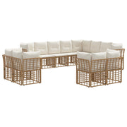 Tuinbankenset 12 personen poly rattan natuurlijk crème wit