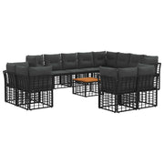 Tuinbankenset 13-delig poly rattan zwart donkergrijs