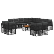 Modulaire bankenset 14-delig zwart donkergrijs polyrattan acaciahout
