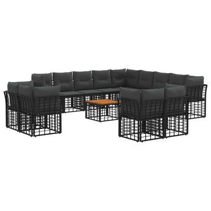 Buiten bankenset 14 pcs Zwart en Donkergrijs Polyester