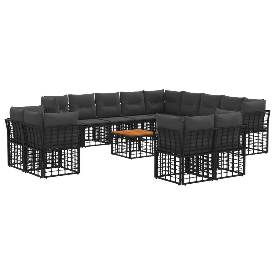 Buiten bankenset 14 pcs Zwart en Donkergrijs Polyester