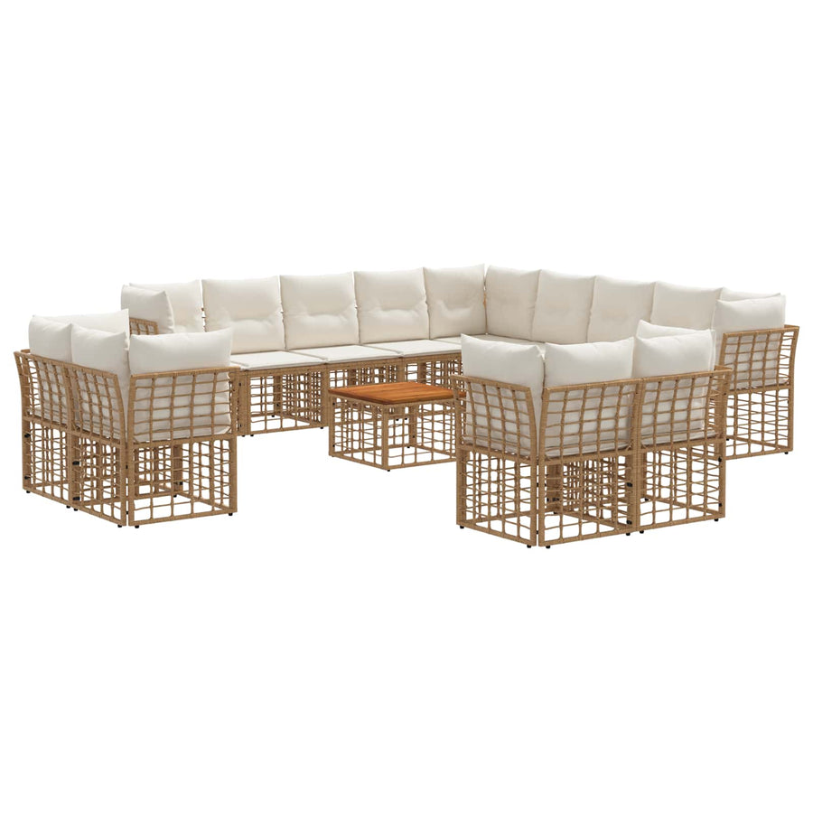 Buiten bankenset 14 pcs Natuurlijk en Crème Wit Polyester