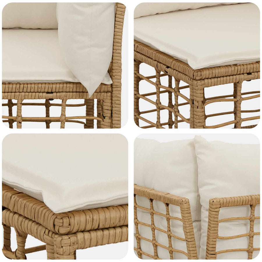 Buiten bankenset 9 pcs Natuurlijk en Crème Wit Polyester