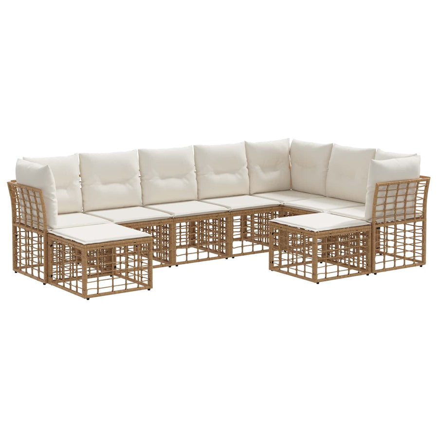 Buiten bankenset 9 pcs Natuurlijk en Crème Wit Polyester