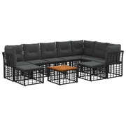 Tuinbankenset 10-delig zwart donkergrijs poly rattan