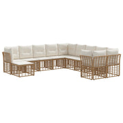 Tuinbankenset 11-delig poly rattan natuurlijk crème wit