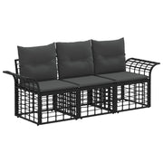 Tuinbankenset 3-delig polyrattan zwart donkergrijs