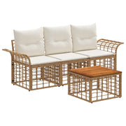 Tuinbankenset 4-delig polyrattan acaciahout crème