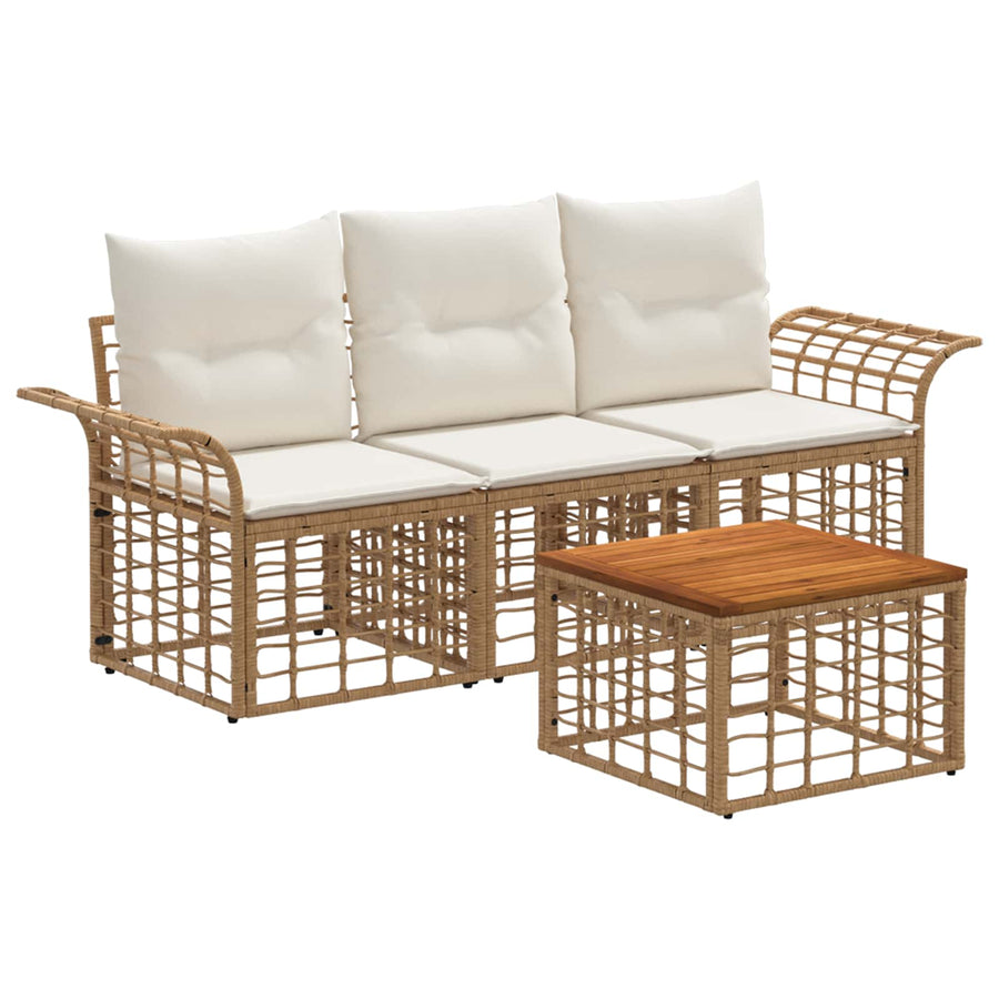 Buiten bankenset 4 pcs Natuurlijk en Crème Wit Polyester