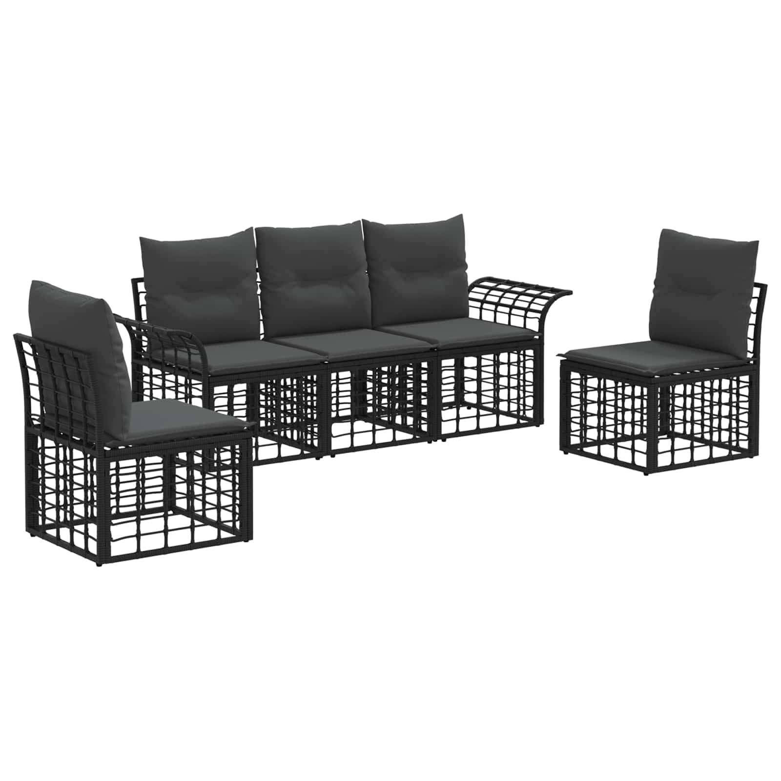 Buiten bankenset 5 pcs Zwart en Donkergrijs Polyester