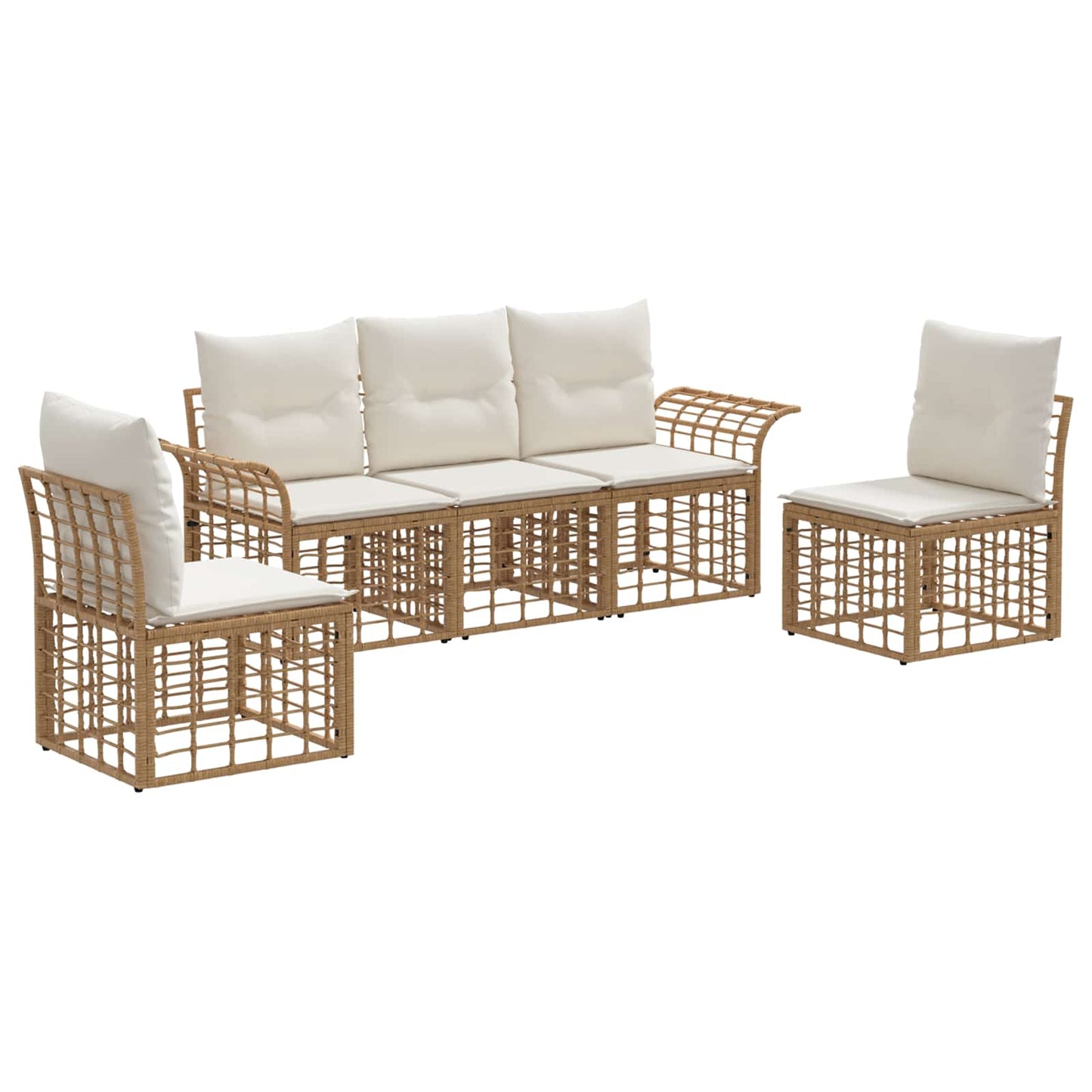 Buiten bankenset 5 pcs Natuurlijk en Crème Wit Polyester