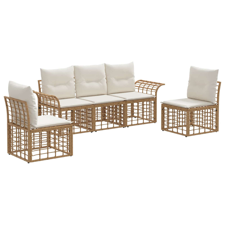 Buiten bankenset 5 pcs Natuurlijk en Crème Wit Polyester
