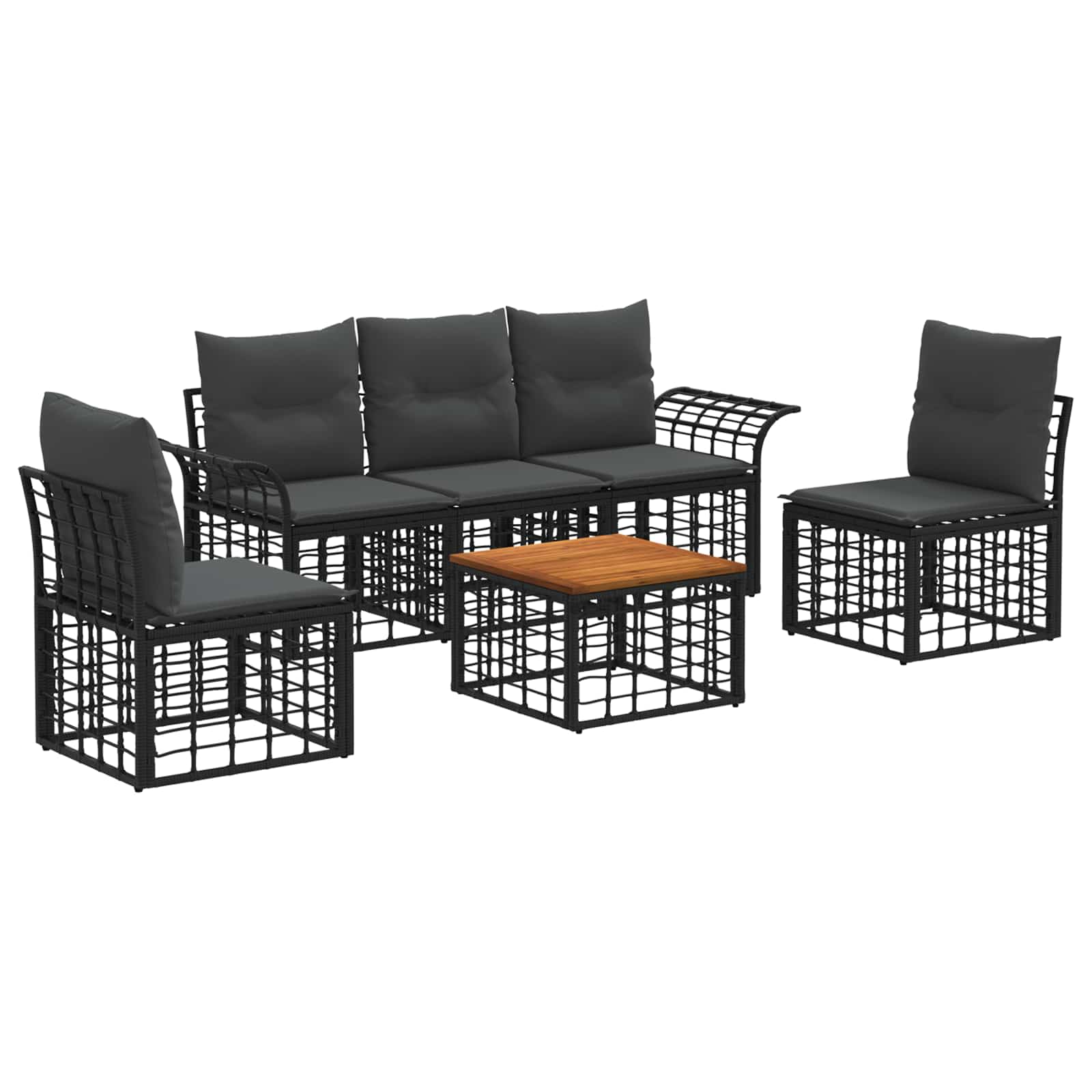 Buiten bankenset 6 pcs Zwart en Donkergrijs Polyester