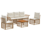 Tuinset 6-delig poly rattan acaciahout natuurlijk crème wit