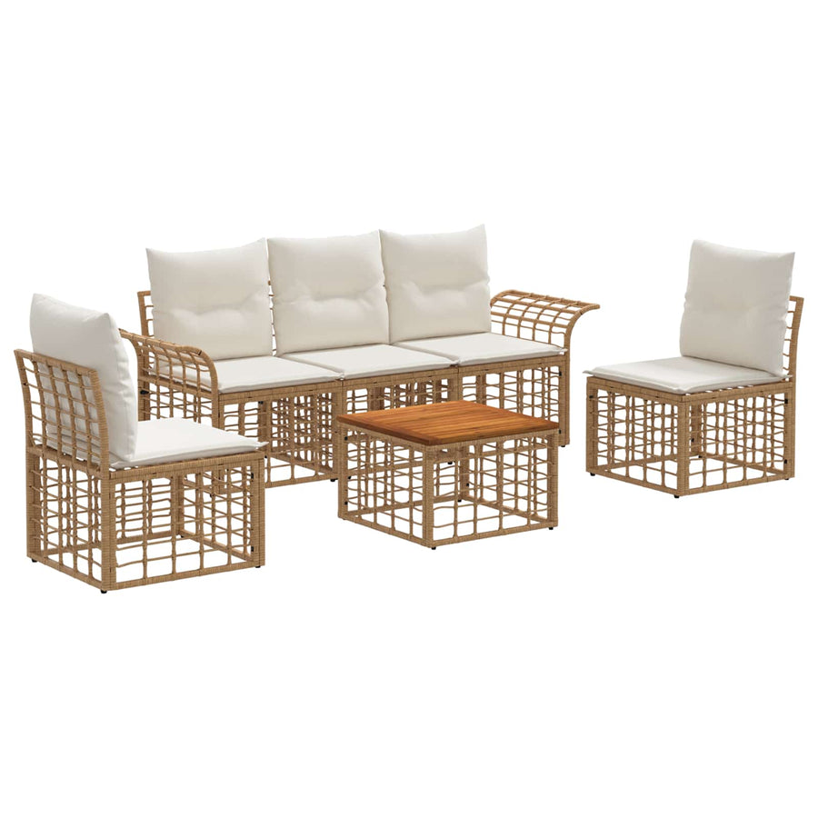 Buiten bankenset 6 pcs Natuurlijk en Crème Wit Polyester