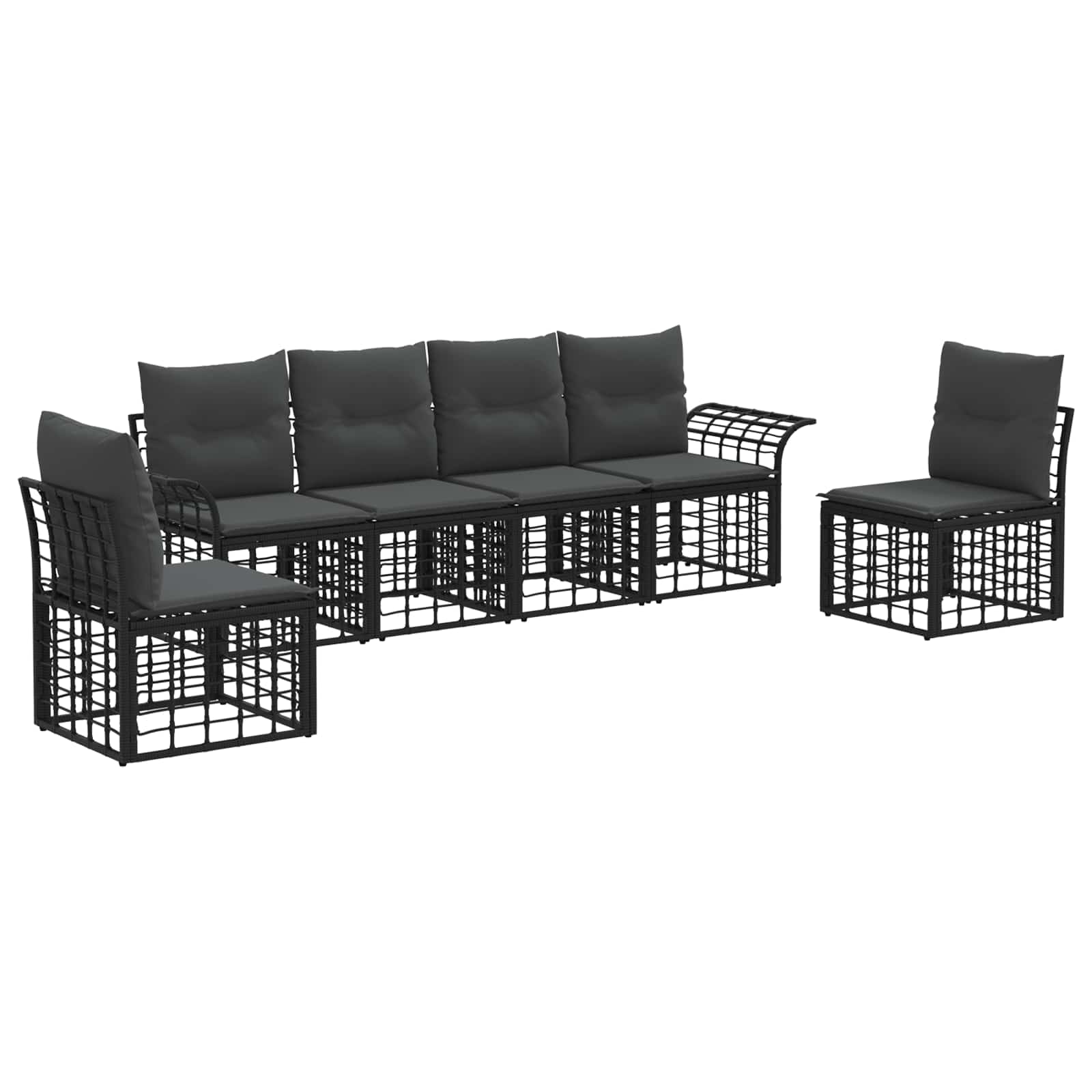 Buiten bankenset 6 pcs Zwart en Donkergrijs Polyester