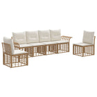 Tuinset 6 personen poly rattan natuurlijk crème wit