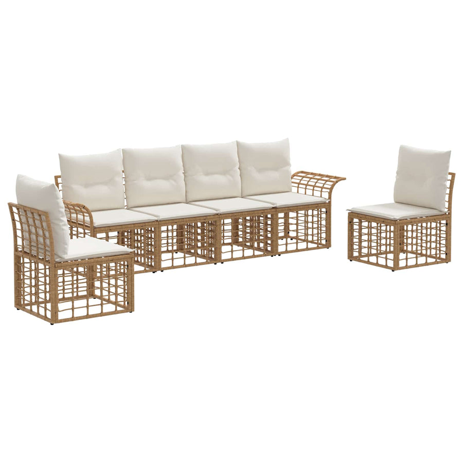 Buiten bankenset 6 pcs Natuurlijk en Crème Wit Polyester