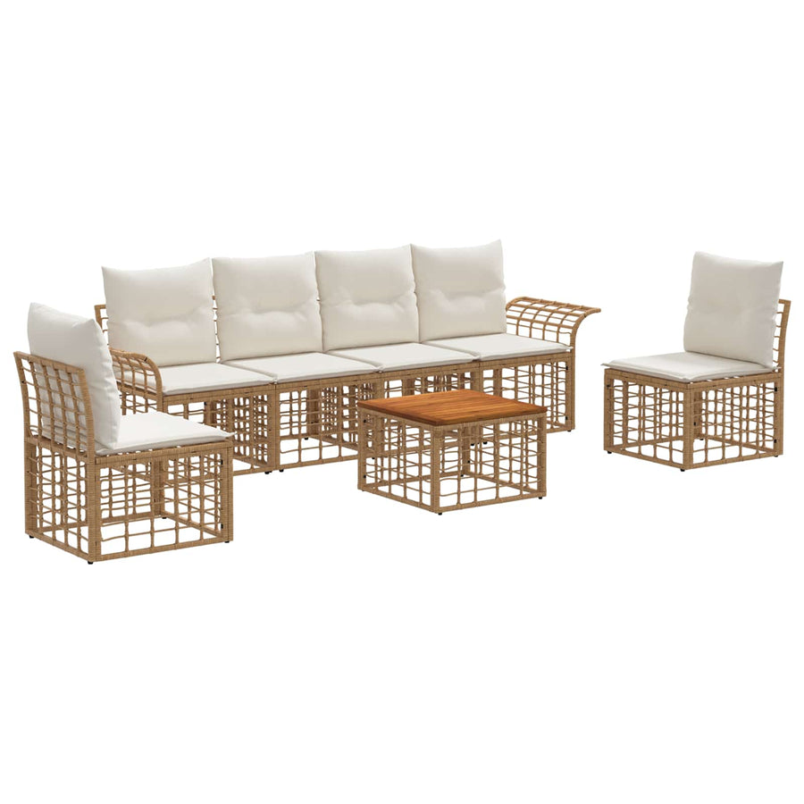 Buiten bankenset 7 pcs Natuurlijk en Crème Wit Polyester