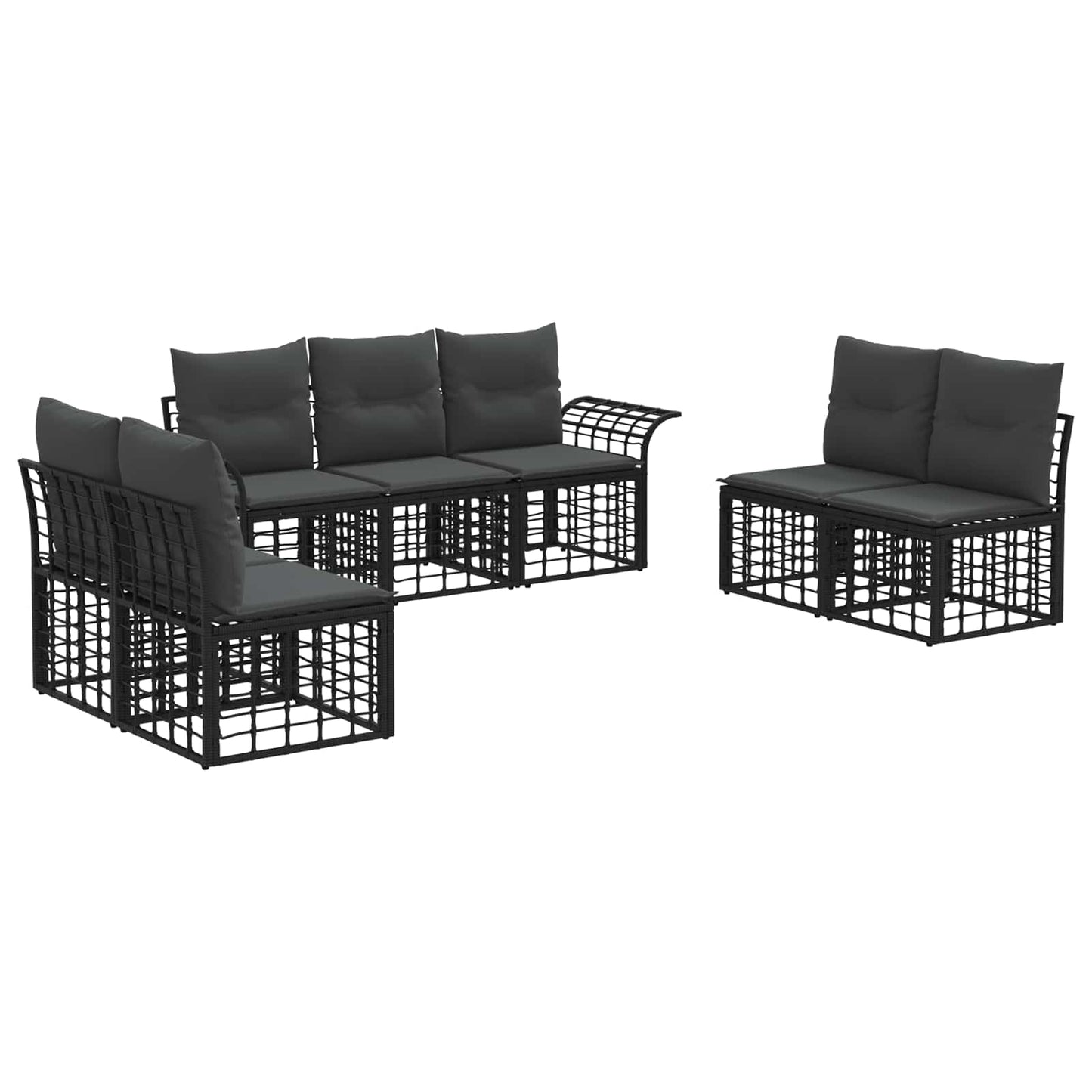 Buiten bankenset 7 pcs Zwart en Donkergrijs Polyester
