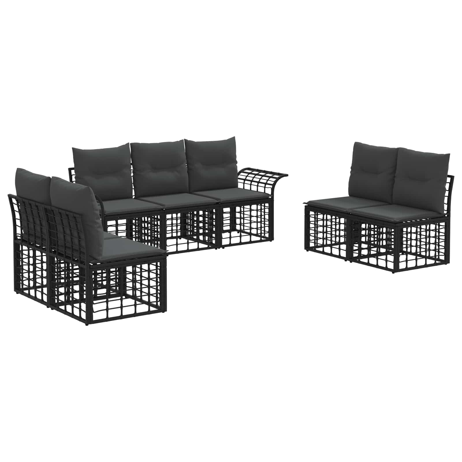 Buiten bankenset 7 pcs Zwart en Donkergrijs Polyester