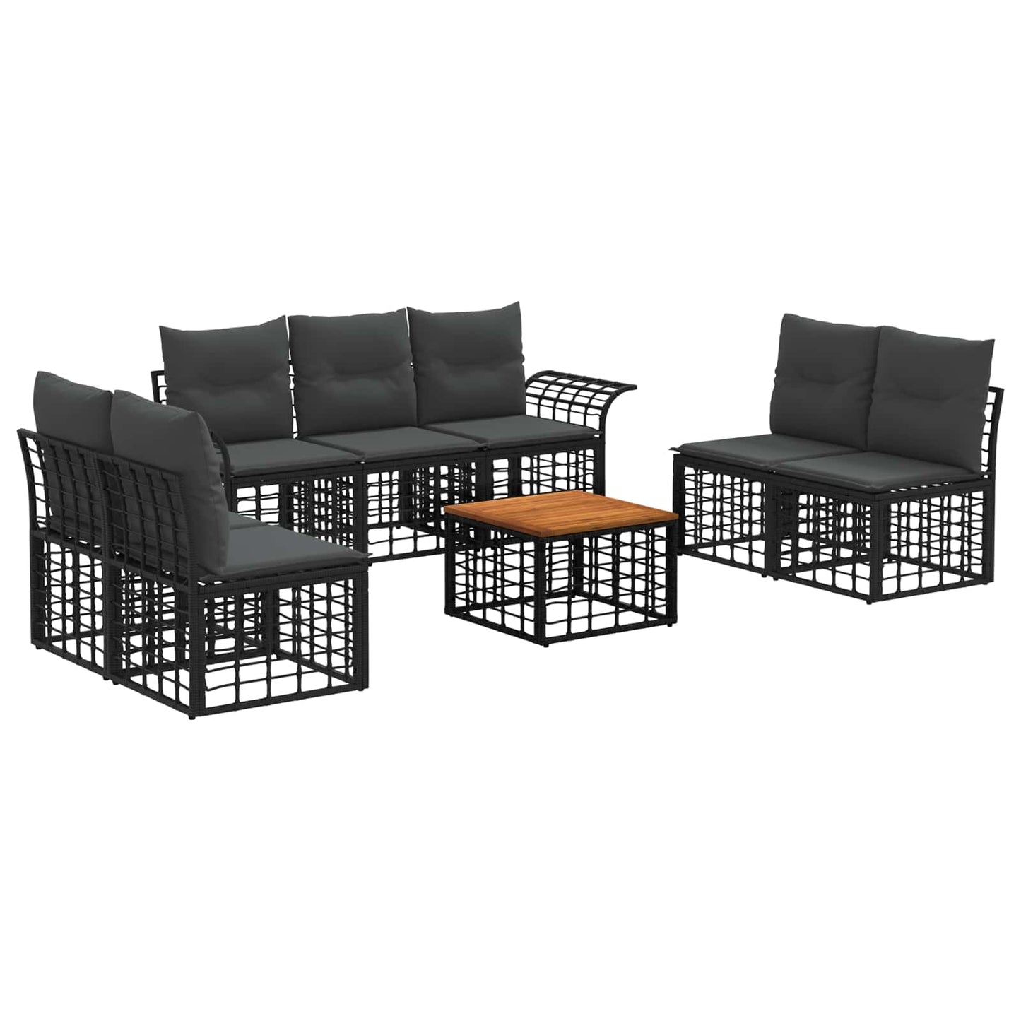 Buiten bankenset 8 pcs Zwart en Donkergrijs Polyester
