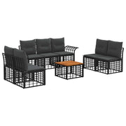 Tuinset poly rattan 7 personen zwart donkergrijs