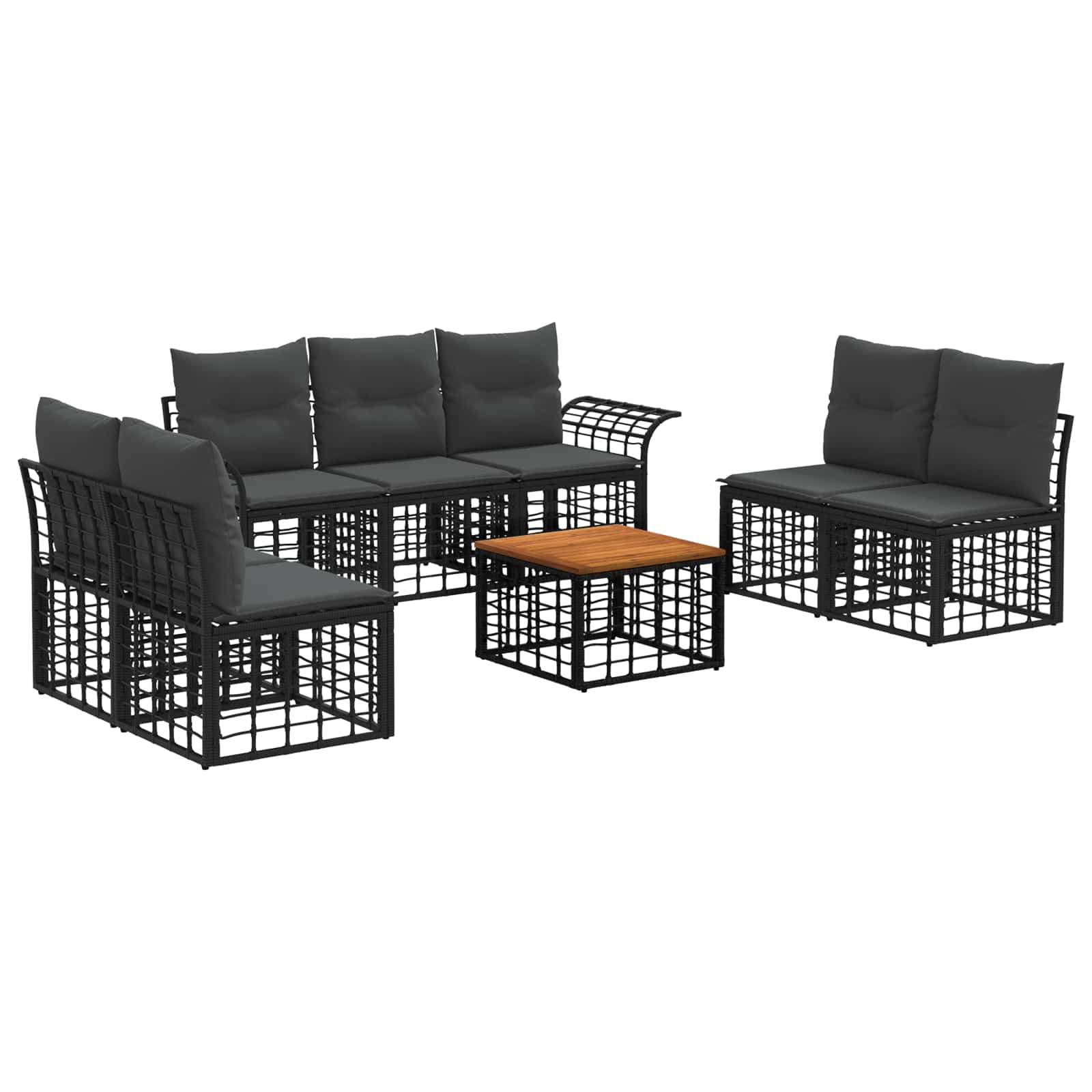 Buiten bankenset 8 pcs Zwart en Donkergrijs Polyester