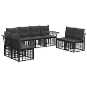 Tuinbankenset 8 personen poly rattan zwart donkergrijs