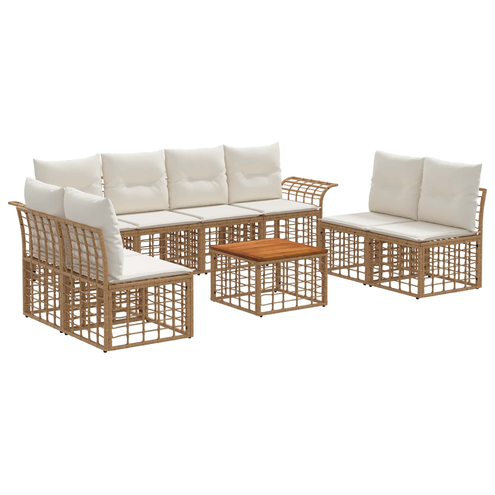 Buiten bankenset 9 pcs Natuurlijk en Crème Wit Polyester