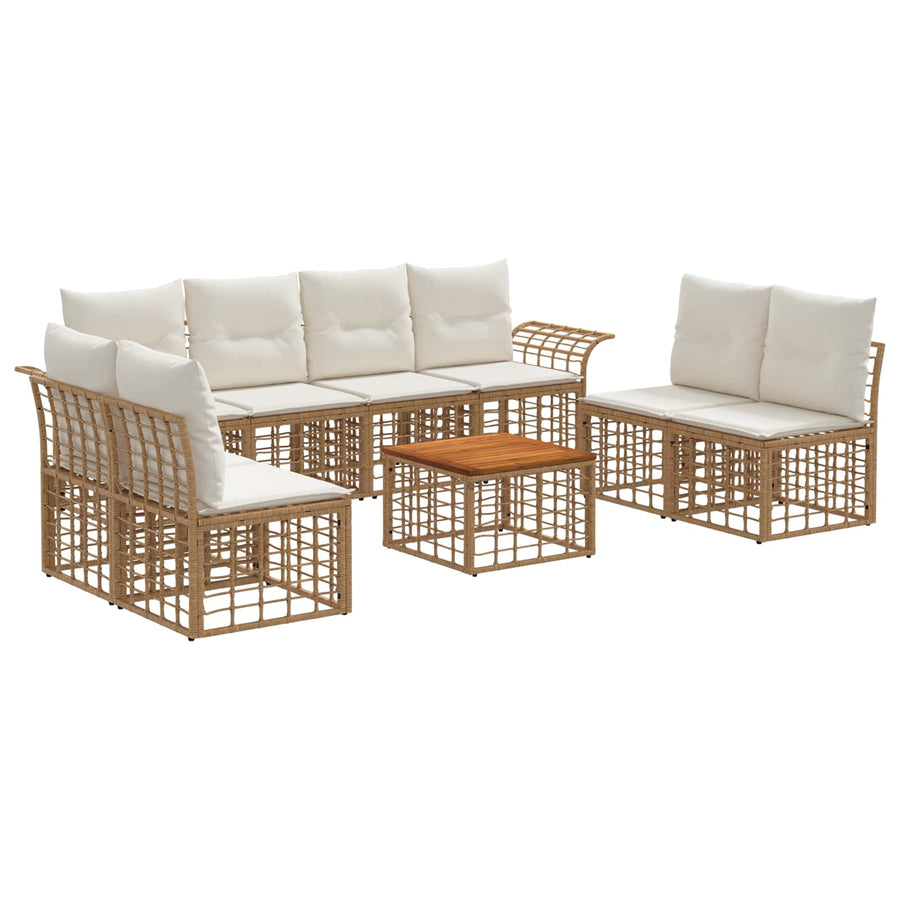Buiten bankenset 9 pcs Natuurlijk en Crème Wit Polyester