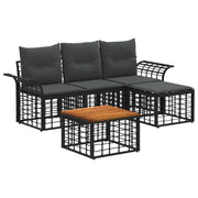 Tuinbankenset 5-delig polyrattan acaciahout zwart