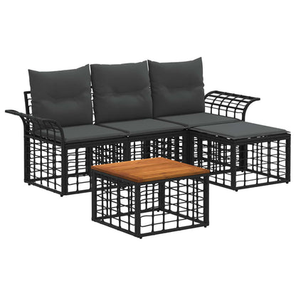 Buiten bankenset 5 pcs Zwart en Donkergrijs Polyester