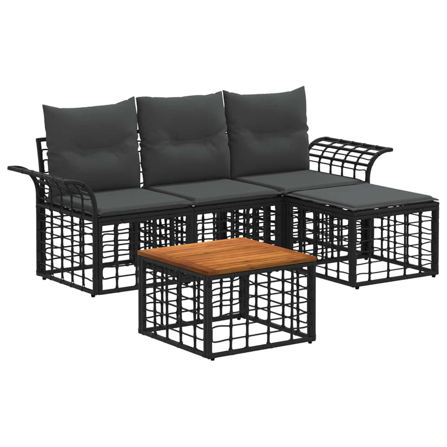 Buiten bankenset 5 pcs Zwart en Donkergrijs Polyester