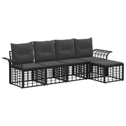 Loungeset 5-delig poly rattan zwart donkergrijs