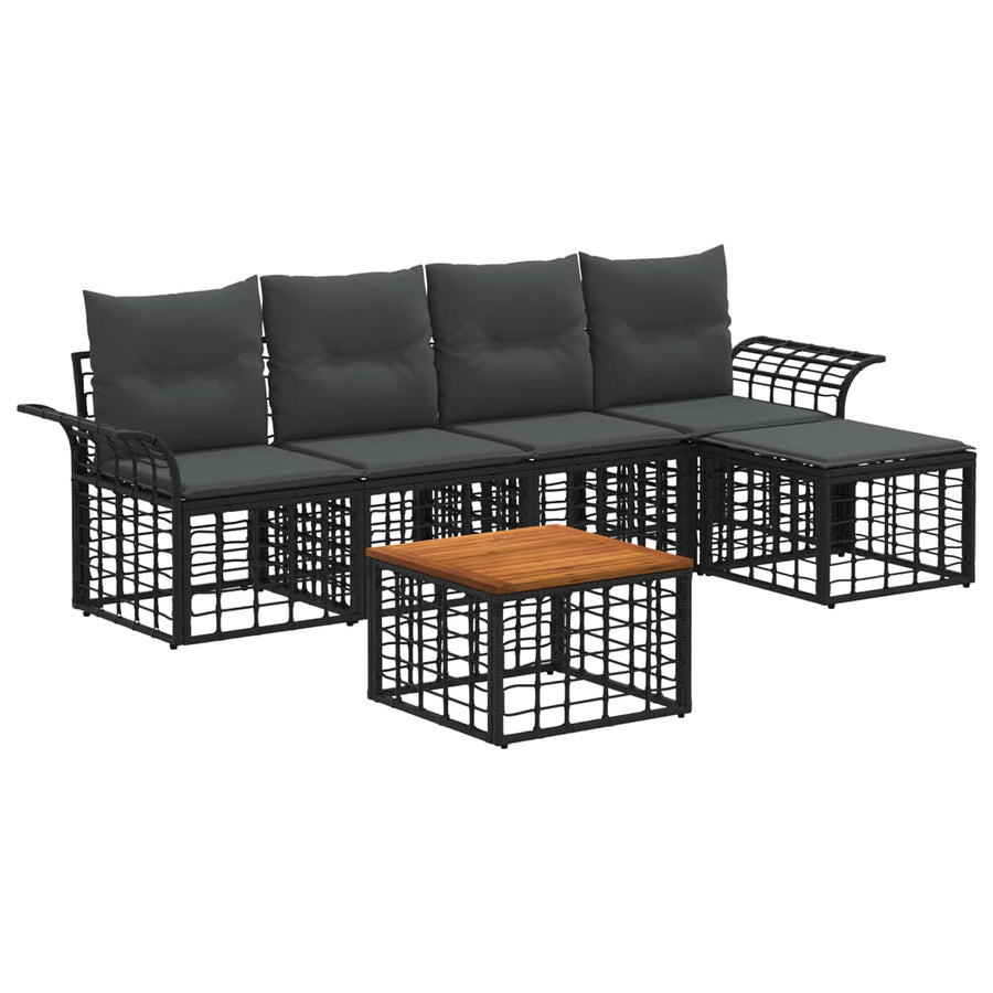 Buiten bankenset 6 pcs Zwart en Donkergrijs Polyester