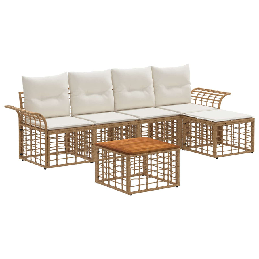Buiten bankenset 6 pcs Natuurlijk en Crème Wit Polyester