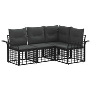 Tuinbankenset 4-delig zwart donkergrijs poly rattan