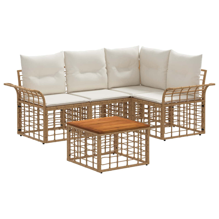 Buiten bankenset 5 pcs Natuurlijk en Crème Wit Polyester