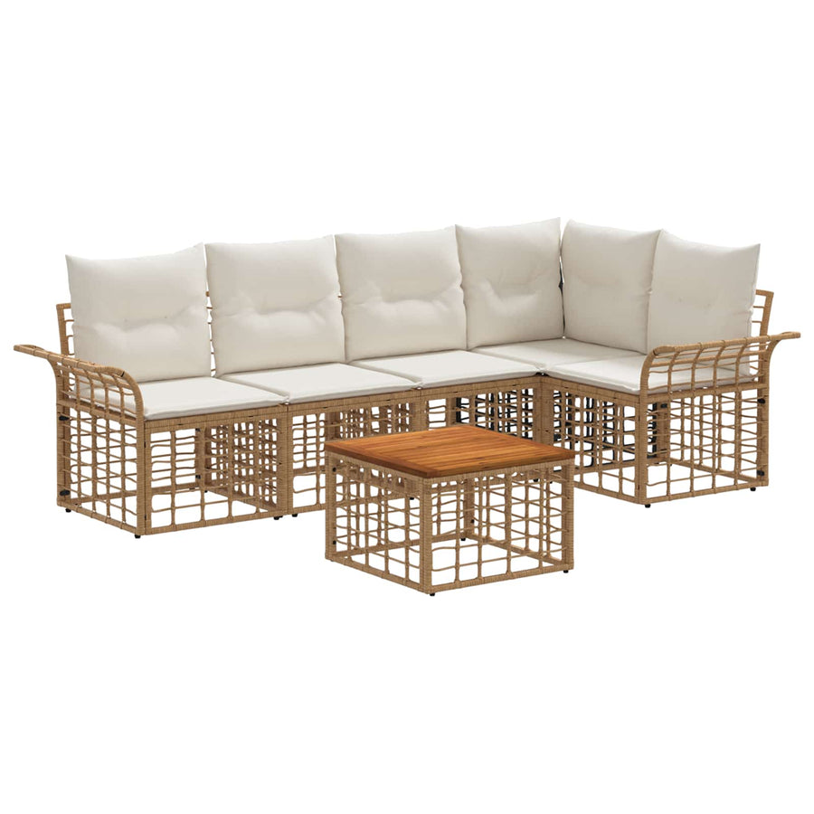 Buiten bankenset 6 pcs Natuurlijk en Crème Wit Polyester