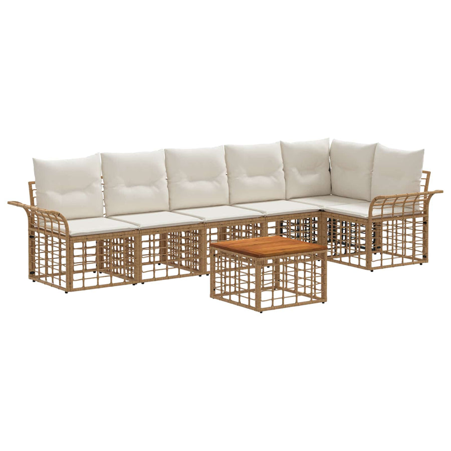 Buiten bankenset 7 pcs Natuurlijk en Crème Wit Polyester