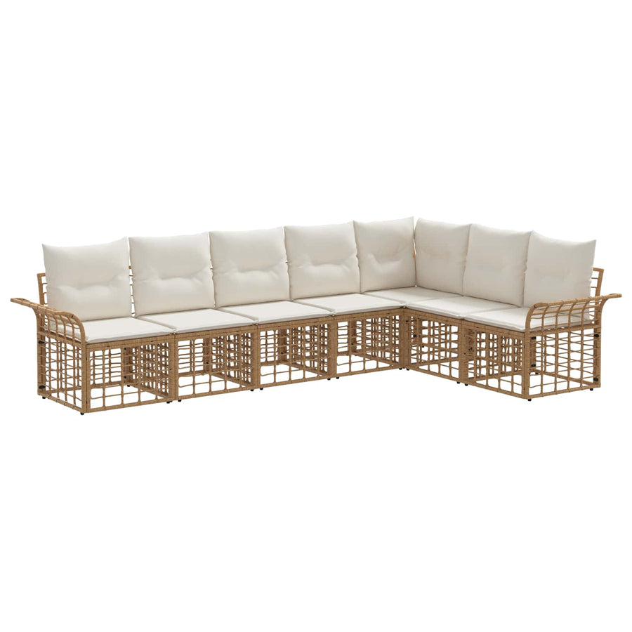 Buiten bankenset 7 pcs Natuurlijk en Crème Wit Polyester