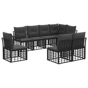 Tuinbankenset 8 personen poly rattan zwart donkergrijs