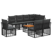 Tuinset poly rattan 8 personen zwart donkergrijs